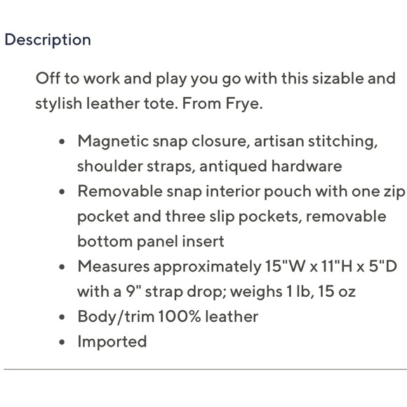 Frye Cara Cognac Brown Leather Tote Bag - Picture 6 of 6